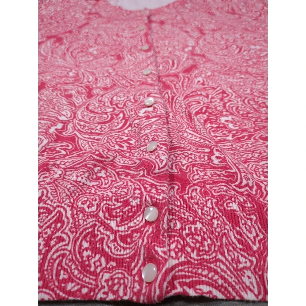 Madison Red Paisley Cardigan 3/4 Sleeve Thin Fine Knit Womens Sz L Sweater Layer